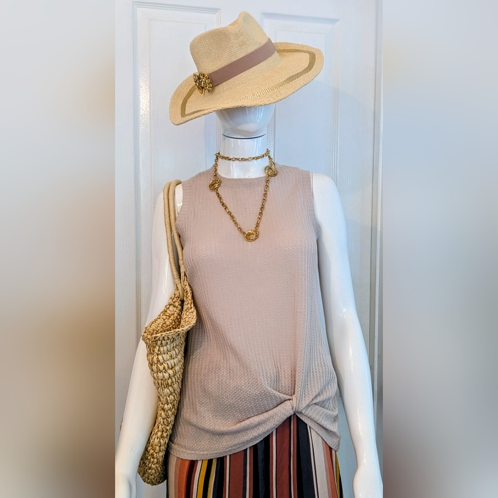 Boutique Brand, Women's Tan Waffle Sleeveless Top, Size Medium